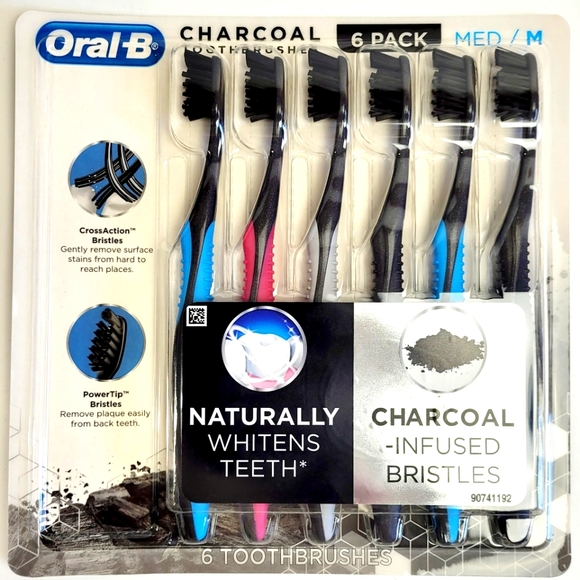 Oral B Charcoal Infused Set of 6 Toothbrushes Medium - Picture 1 of 4